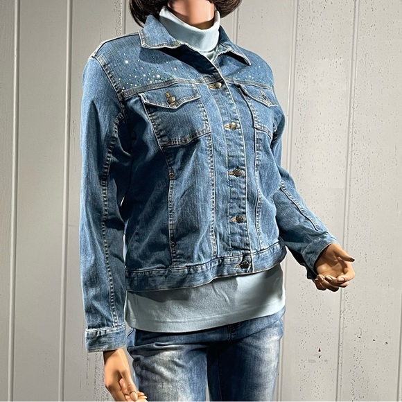 *Sunburst by Morning Sun Rhinestone Butterfly Denim Jean Jacket Sz M - Picture 8 of 17